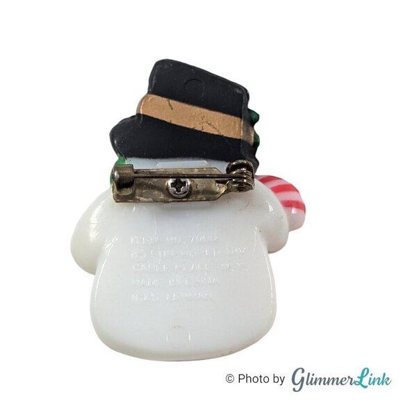 Vintage Fun World Division Winter Holiday Green Scarf Snowman Plastic Brooch Pin - Picture 5 of 7